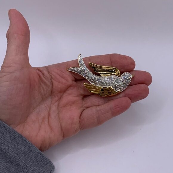 Nolan Miller Pave Bird Glamour Collection Brooch Pin Clear Crystal Gold EUC J746 - Picture 5 of 6